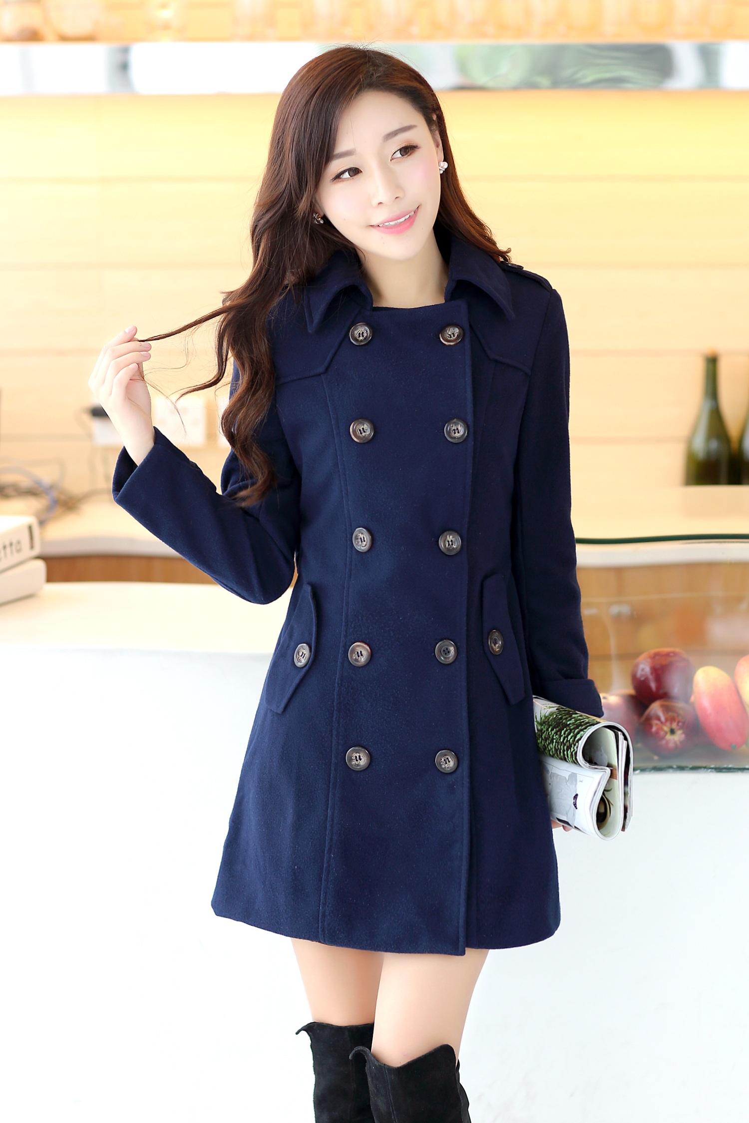 พร้อมส่ง - เสื้อโค้ทผ้าวูลกันหนาว CT151 (สีกรม)