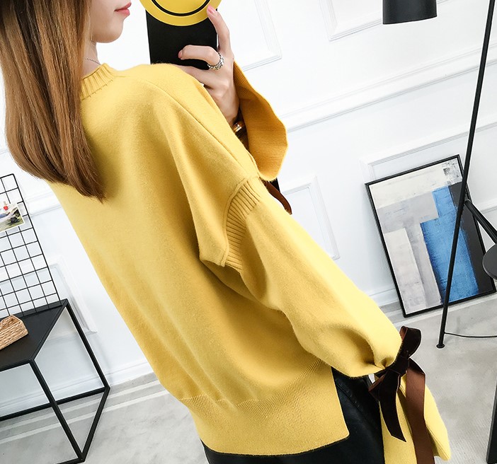 พร้อมส่ง - เสื้อไหมพรมแขนยาว ST190 (สีเหลือง)