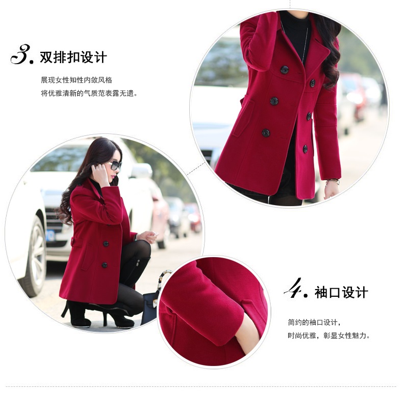 พร้อมส่ง - เสื้อโค้ทผ้าวูล CT126 (สีแดงไวน์)