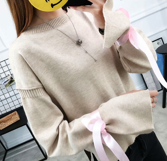 พร้อมส่ง - เสื้อไหมพรมแขนยาว ST192 (สีเบจ)