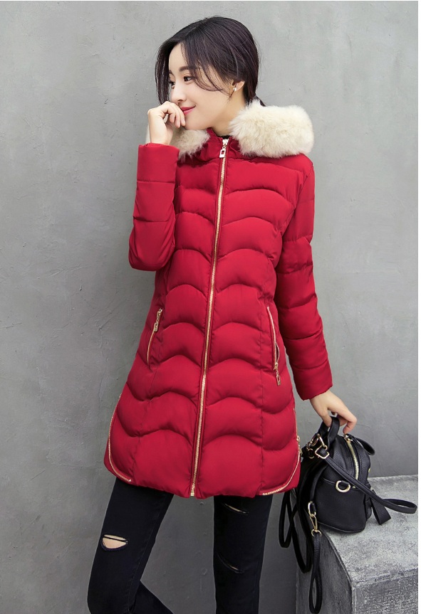 พรีออเดอร์ - เสื้อกันหนาวสไตล์เกาหลีบุนวม Pre - CT740 (สีแดง)