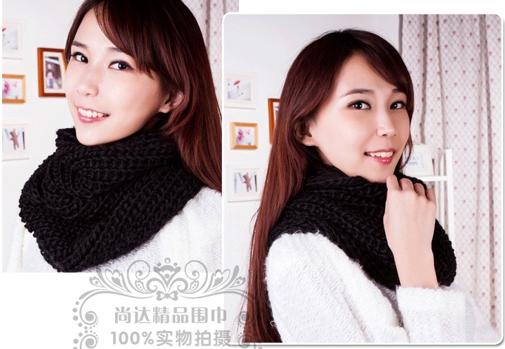 พร้อมส่ง - ผ้าพันคอไหมพรมกันหนาว NC120 (สีดำ)