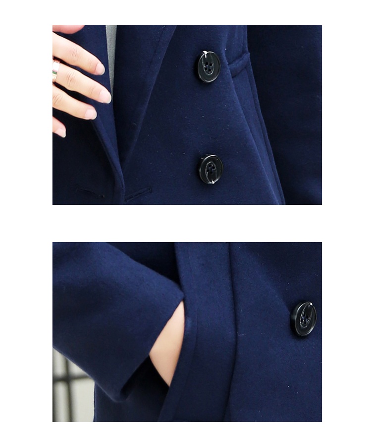 พร้อมส่ง - เสื้อโค้ทผ้าวูลกันหนาว CT161 (สีน้ำเงิน)