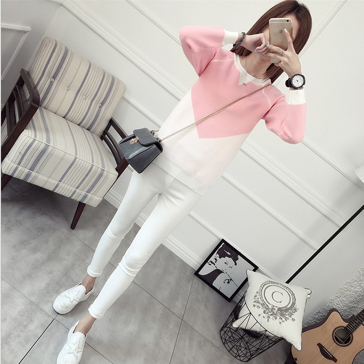 พร้อมส่ง - เสื้อไหมพรมแขนยาว ST187 (สีชมพู)