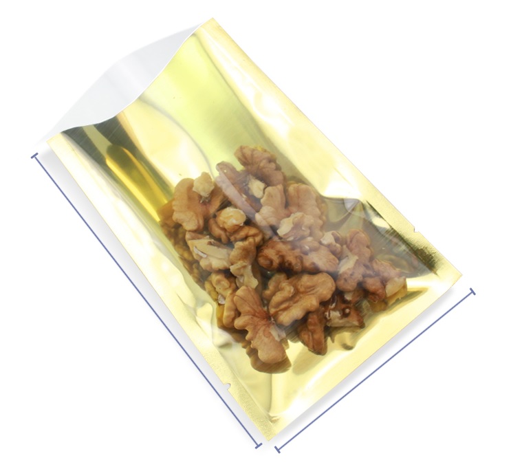 ถุงแบนหน้าใส หลังฟอยล์ทอง ซีล 3 ด้าน (เมทัลไลท์)