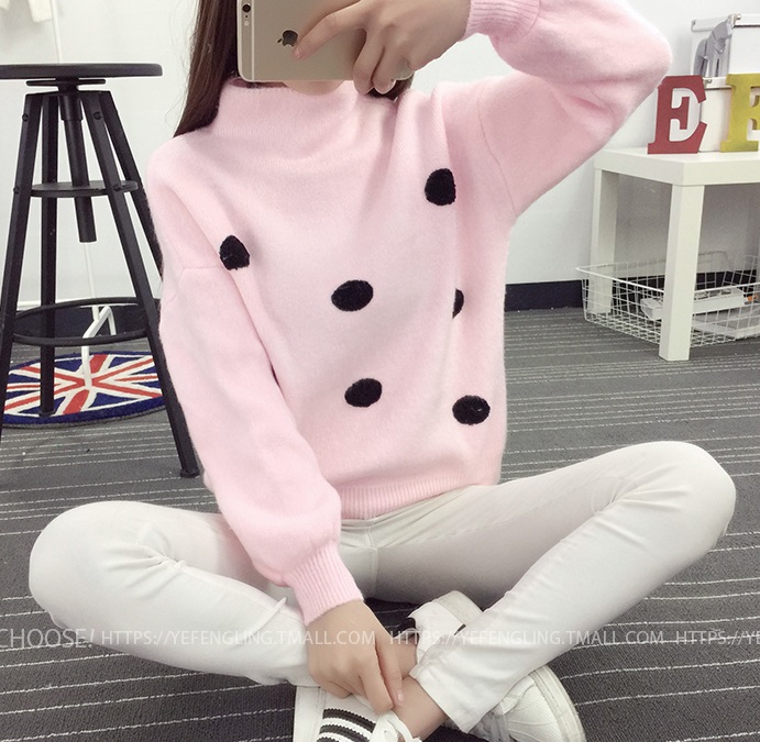 พร้อมส่ง - เสื้อไหมพรมแฟชั่นลายจุด ST212 (สีชมพู)