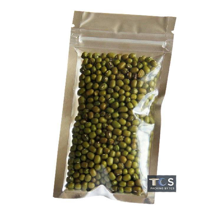 ถุงฟอยล์ซิปล็อคตั้งไม่ได้ (ก้นแบน) - หน้าใส หลังฟอยล์ (เมทัลไลท์)