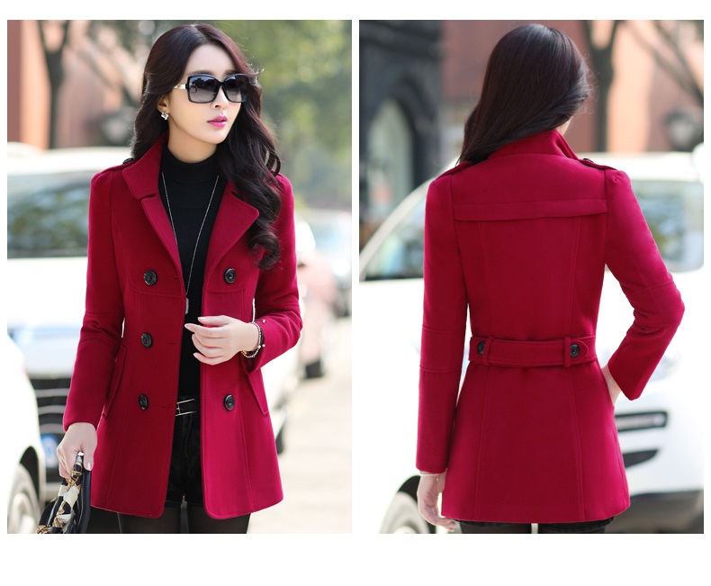 พร้อมส่ง - เสื้อโค้ทผ้าวูล CT126 (สีแดงไวน์)