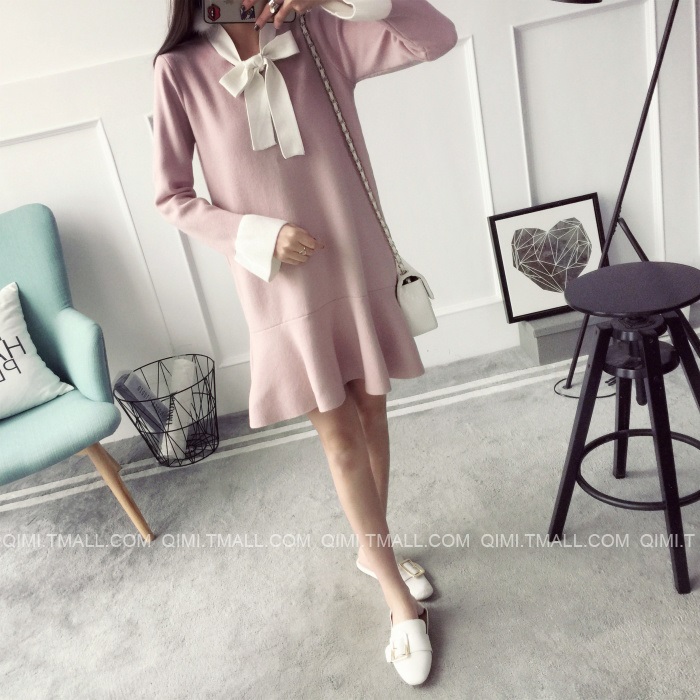 พรีออเดอร์ - เดรสไหมพรม Pre - DT122 (สีชมพู)