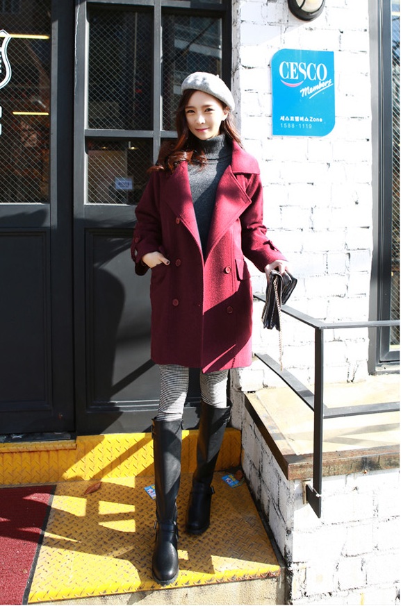 พรีออเดอร์ - เสื้อโค้ทผ้าวูลกันหนาว Pre - CT617 (สีแดงไวน์)