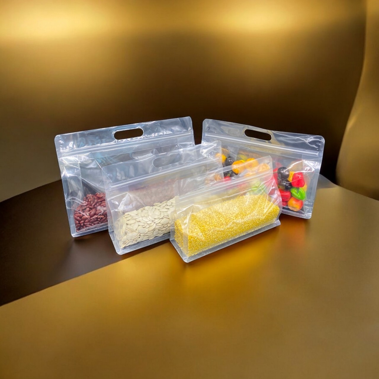 ถุงพลาสติกใสซิปหูหิ้ว ฐานเรียบ