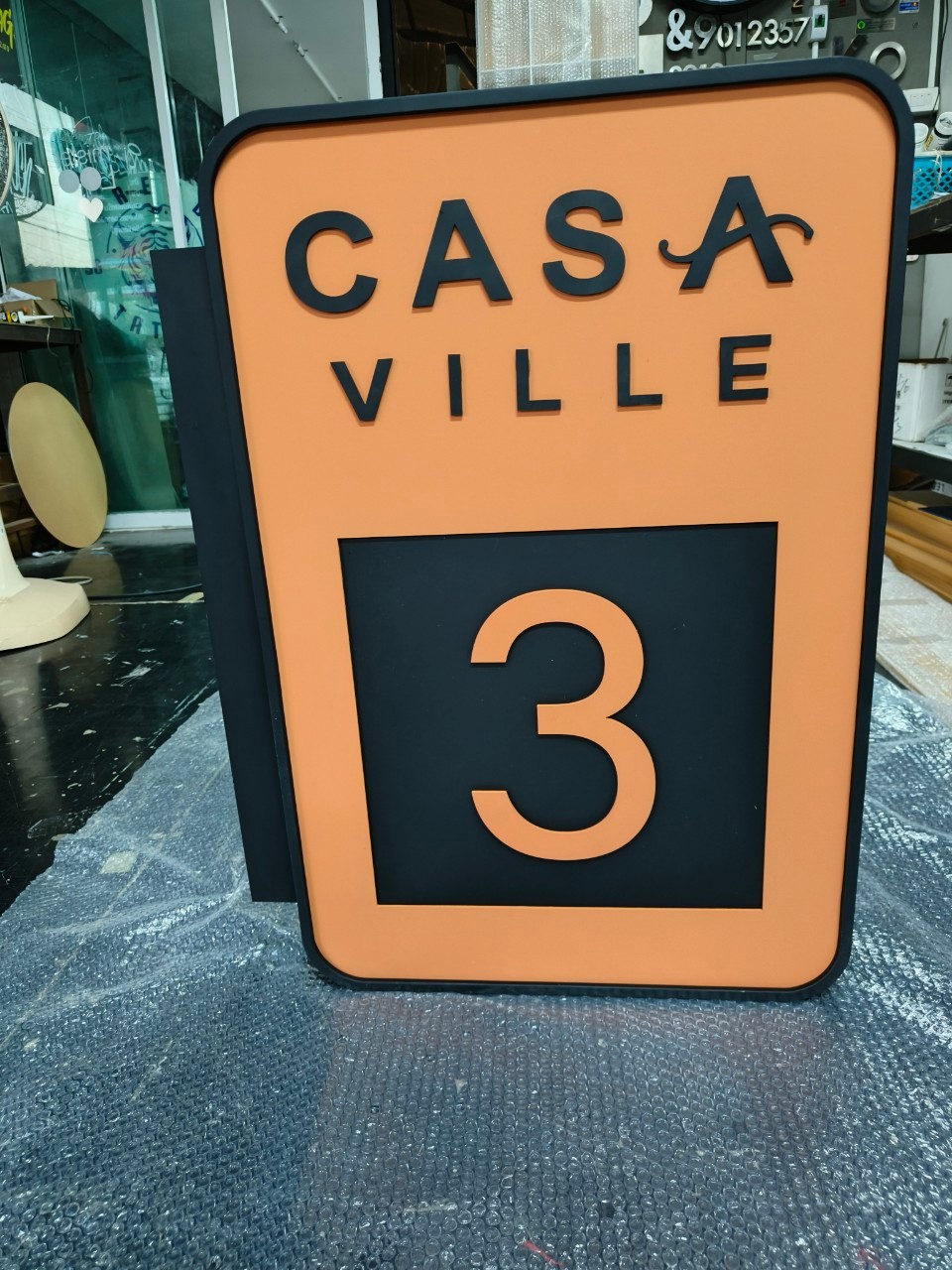 ป้ายกล่องซิงค์หน้าอะคริลิค '' CASA VILLA 3 ''