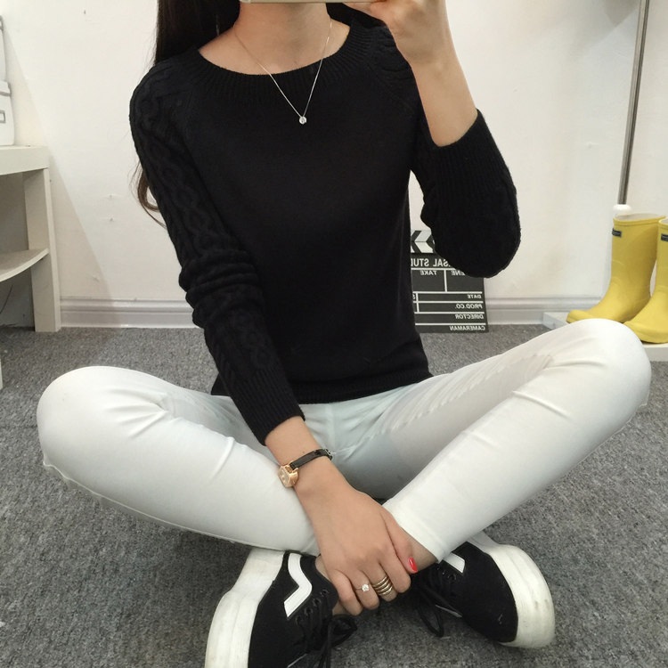 พร้อมส่ง - เสื้อไหมพรมแขนยาว ST118 (สีดำ)