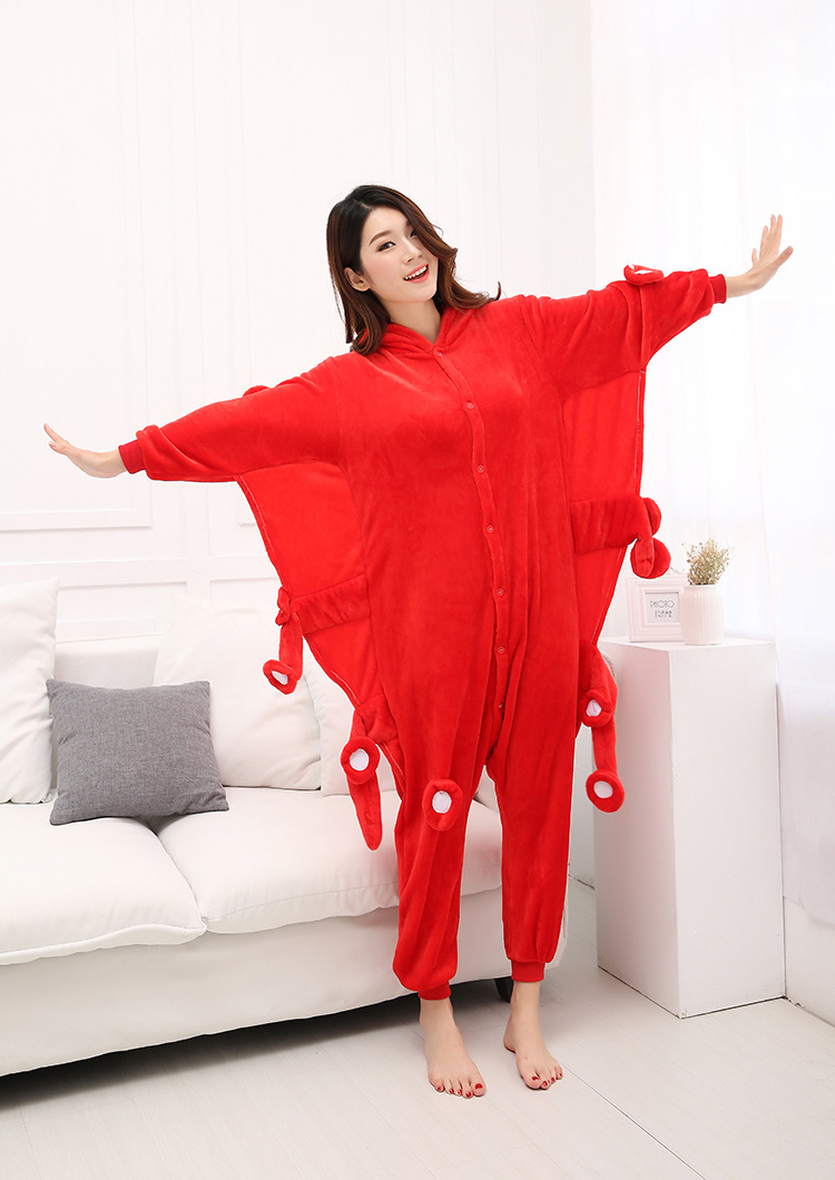 ชุดนอนมาสคอต แฟนซี ผู้ใหญ่ ปลาหมึก แดง