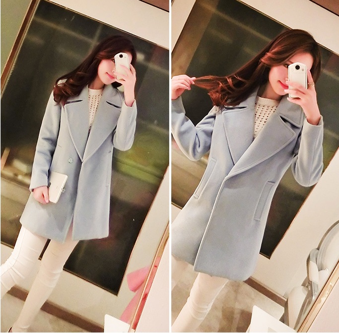 พรีออเดอร์ - เสื้อโค้ทผ้าวูลกันหนาว Pre - CT659 (สีฟ้าเทา)