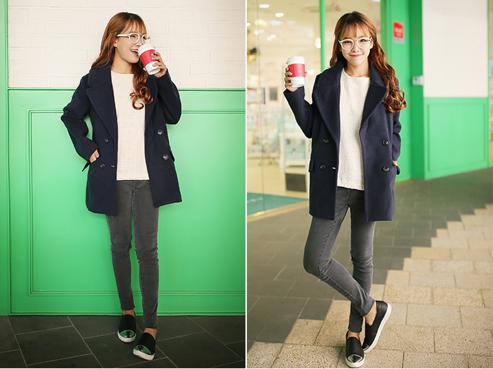 พร้อมส่ง - เสื้อโค้ทผ้าวูลกันหนาว CT115 (สีกรม)