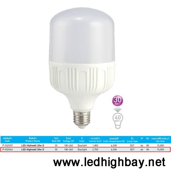 หลอดไฟไฮเบย์ LED Highwatt EVE 30w ขั้ว E27
