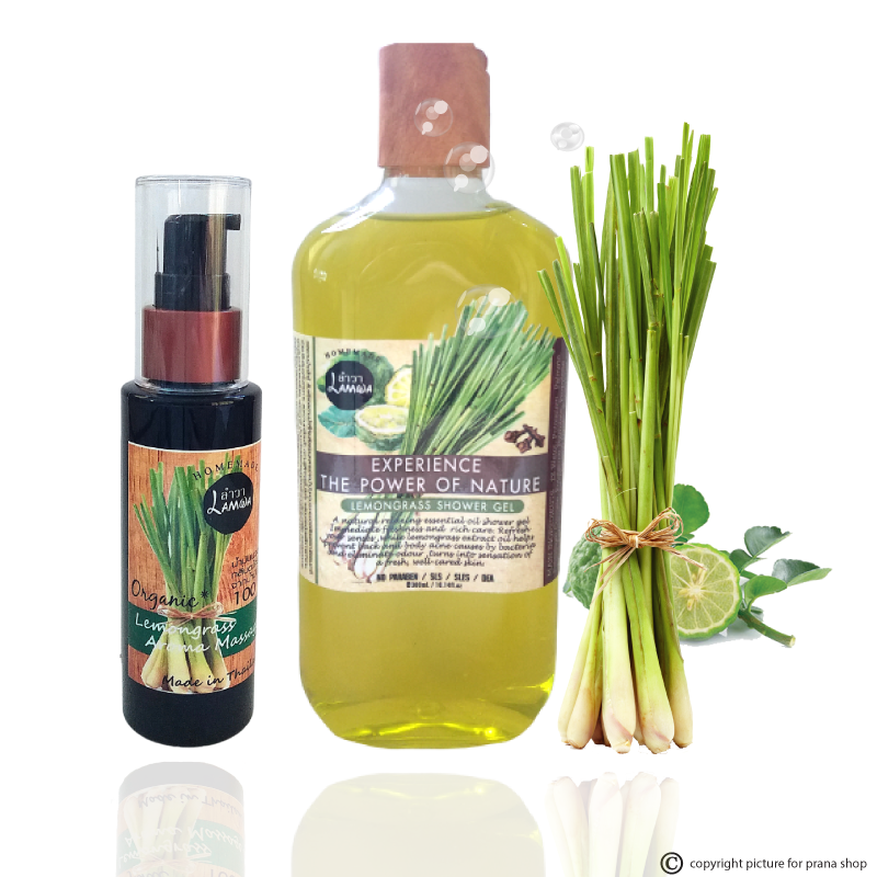 [ตะไคร้ สปาอโรม่าเซต] Lemongrass Shower Gel and Body Oil เซตเจลอาบน้ำและออยล์บำรุงผิว (2 ชิ้น)
