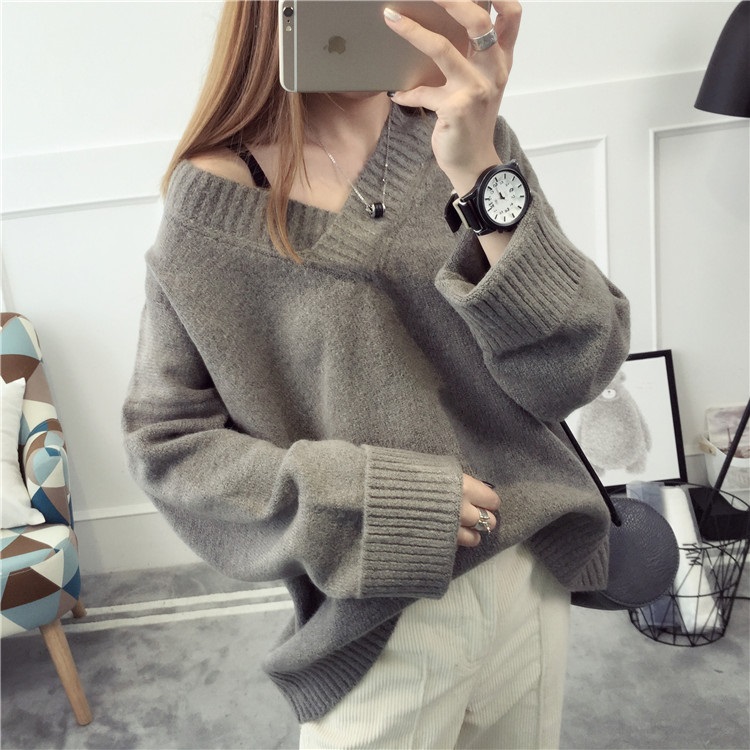 พรีออเดอร์ - เสื้อไหมพรมแฟชั่นแขนยาว Pre - ST775 (สีเทาเข้ม)