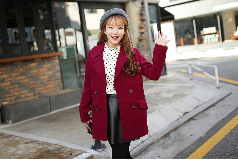 พร้อมส่ง - เสื้อโค้ทผ้าวูลกันหนาว CT116 (สีแดง)