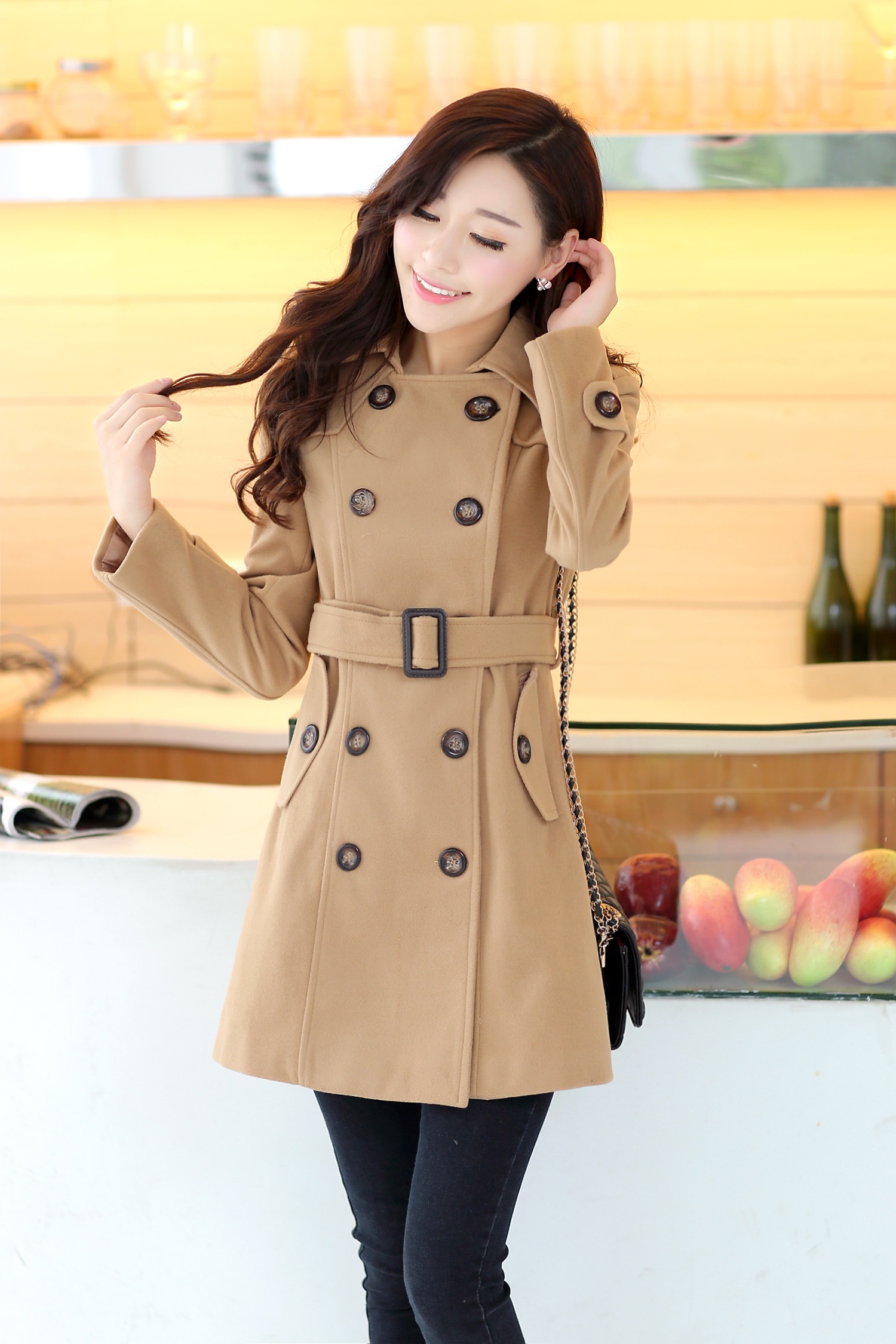 พร้อมส่ง - เสื้อโค้ทผ้าวูลกันหนาว CT150 (สีน้ำตาล)