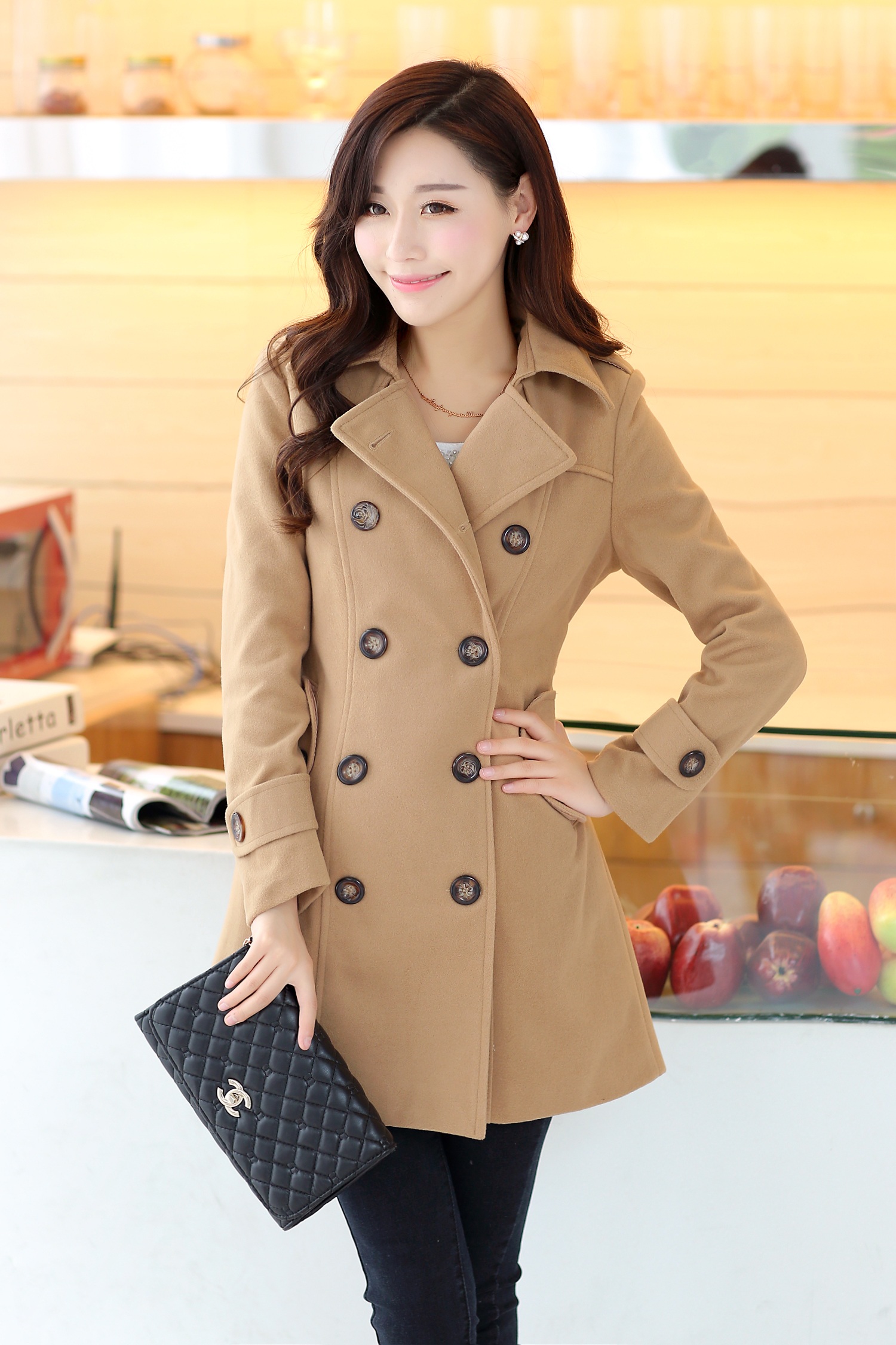 พร้อมส่ง - เสื้อโค้ทผ้าวูลกันหนาว CT150 (สีน้ำตาล)