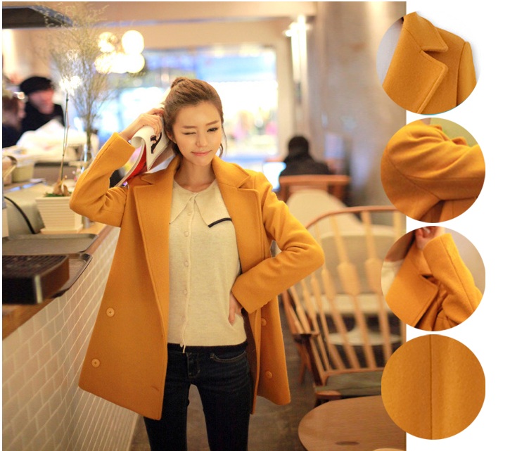 พร้อมส่ง - เสื้อโค้ทผ้าวูล CT168 (สีเหลือง)