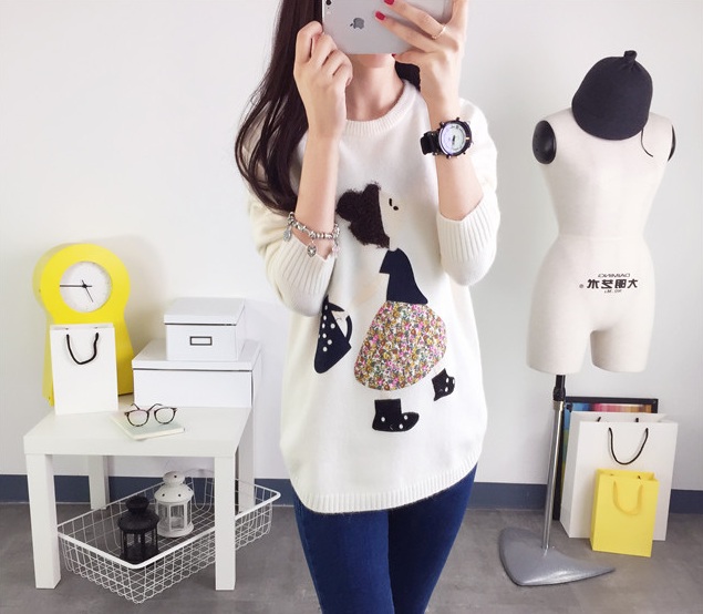 พรีออเดอร์ - เสื้อไหมพรมแฟชั่นลายการ์ตูนเด็กผู้หญิง Pre- ST655 (สีขาว)