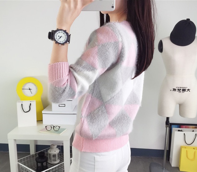 พร้อมส่ง - เสื้อไหมพรมแฟชั่นแขนยาว ST635 (สีชมพู)