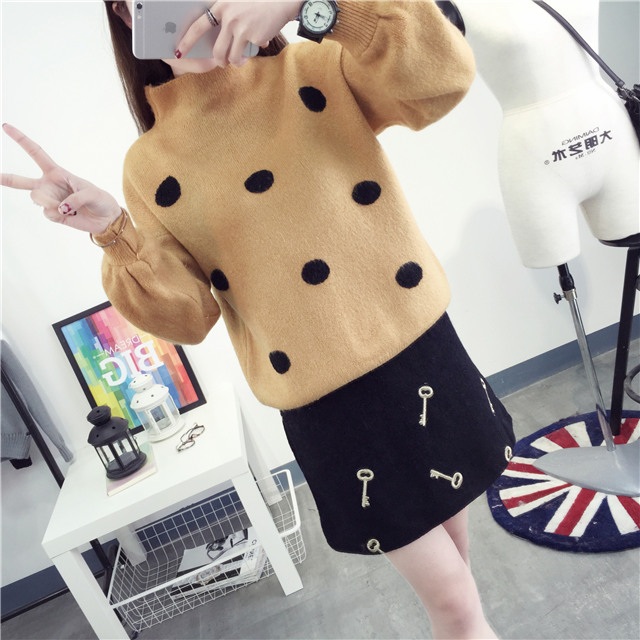 พรีออเดอร์ - เสื้อไหมพรมแฟชั่นลายจุด Pre - ST732 (สีน้ำตาล)