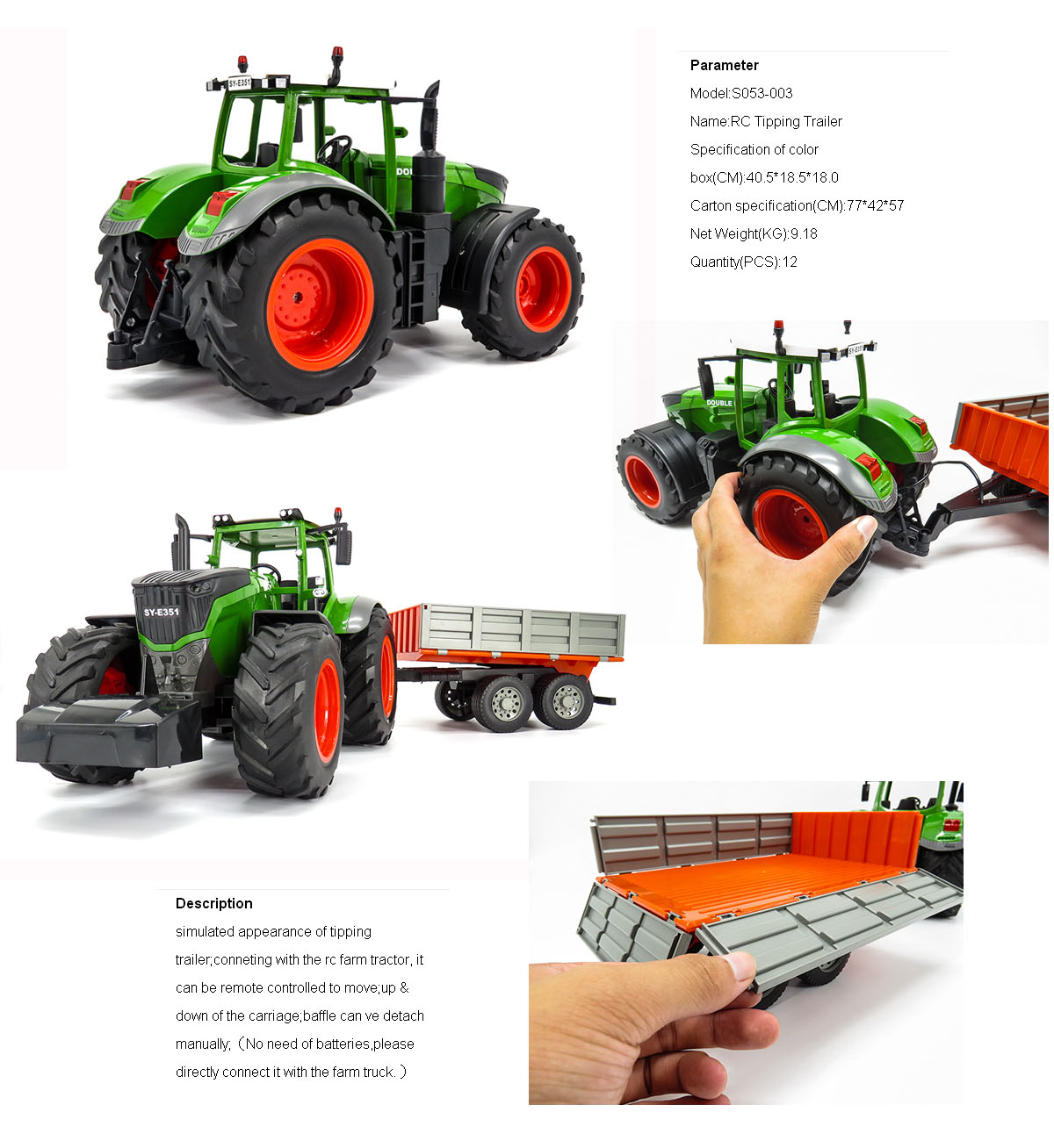 RC Farm Tractor Dumping Suit (รถแทรคเตอร์พร้อมลูกพ่วงยกดัมพ์ได้)