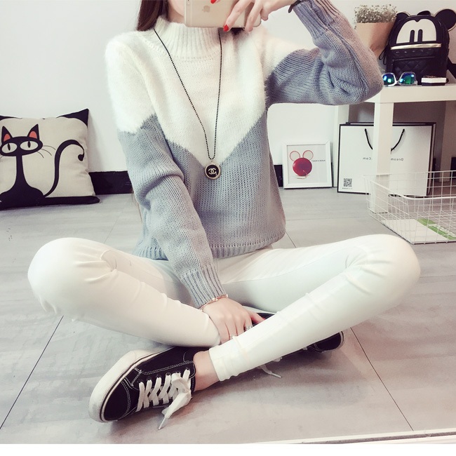 พร้อมส่ง - เสื้อไหมพรมแขนยาว ST171 (สีขาวเทา)