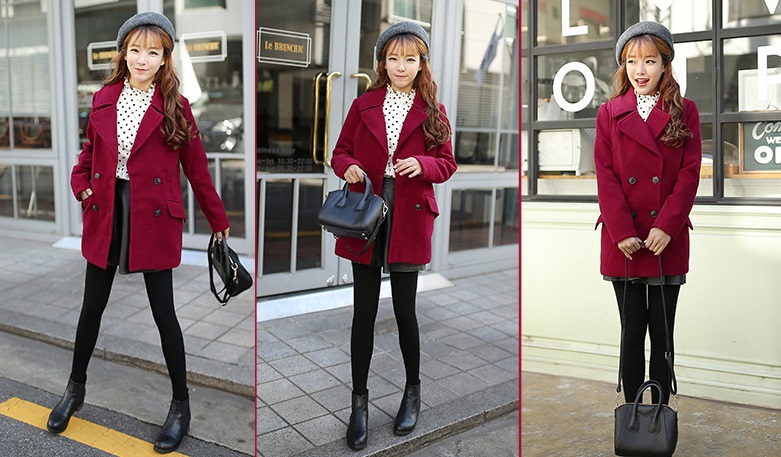 พร้อมส่ง - เสื้อโค้ทผ้าวูลกันหนาว CT116 (สีแดง)