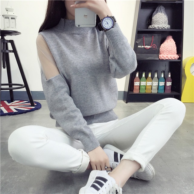 พรีออเดอร์ - เสื้อไหมพรมแฟชั่นแขนยาว Pre - ST665 (สีเทา)