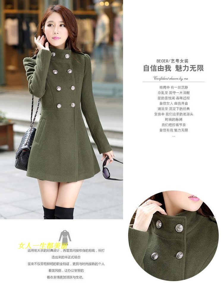 พรีออเดอร์ - เสื้อโค้ทผ้าวูลกันหนาว Pre - CT665 (สีเขียวขี้ม้า)