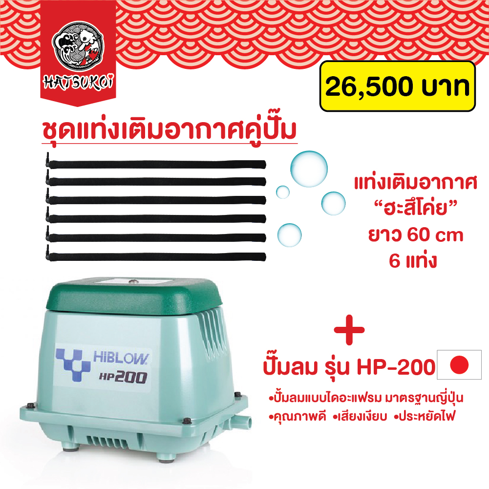 ชุดเติมอากาศพร้อมใช้ แท่งเติมอากาศ ฮะสึโค่ย กับ ปั๊มลม HIBLOW รุ่น HP-200