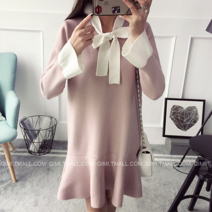 พรีออเดอร์ - เดรสไหมพรม Pre - DT122 (สีชมพู)