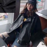 พร้อมส่ง - เสื้อแจ็คเก็ตหนัง PU ทรงสวย ด้านในบุขนพิเศษ CT235 (สีดำ)