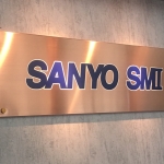 ป้ายสแตนเลสทองแดง กัดกรด ป้ายบริษัท SANYO