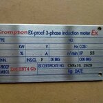 ป้ายสแตนเลสพิมพ์สกรีน Crompton EX-phase induction moter Ex