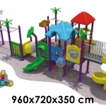 เครื่องเล่นสนามพลาสติกกลางแจ้ง ขนาด 960x720x350 cm โครงสร้างเสาและชิ้นส่วนเหล็กทุกชิ้นผ่านกระบวนการเคลือบสารป้องกันสนิม ( Galvanized ) ปลอดสารพิษและปลอดภัยต่อเด็กตามมาตรฐาน ASTM ประเทศเกาหลี น๊อตและสกรูเป็นระบบกันคลายและปลายตัดมนป้องกันการขีดข่วนเด็กๆพื้น