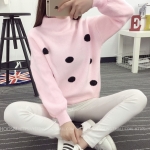 พร้อมส่ง - เสื้อไหมพรมแฟชั่นลายจุด ST212 (สีชมพู)