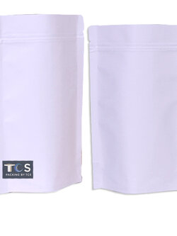 ถุงคราฟท์สีขาวซิปล็อคตั้งได้ ทึบ 2 ด้าน หน้า-หลัง (ด้านในพลาสติก)